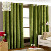 2 Pieces Plain Dyed Velvet Eyelet Curtains-Light Green